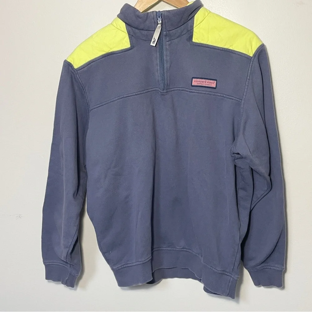 Vineyard‎ Vines Men's Quarter Zip Navy Neon Green Pullover Size Medium